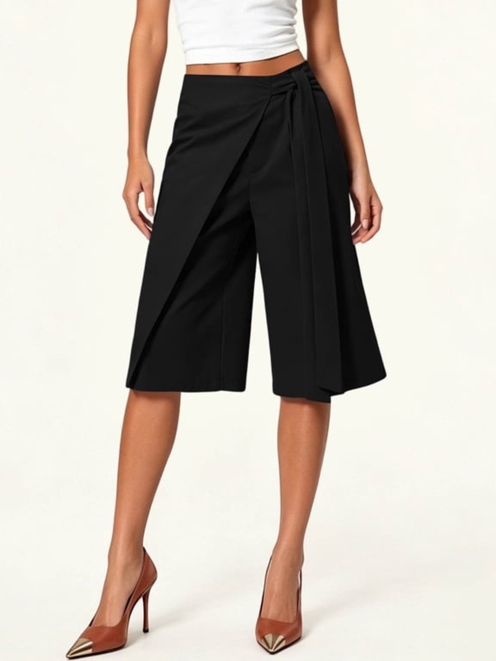 Universal Standard Elvo Double Luxe Culottes Black Wrap Tie Wide Leg 4XS NWT
